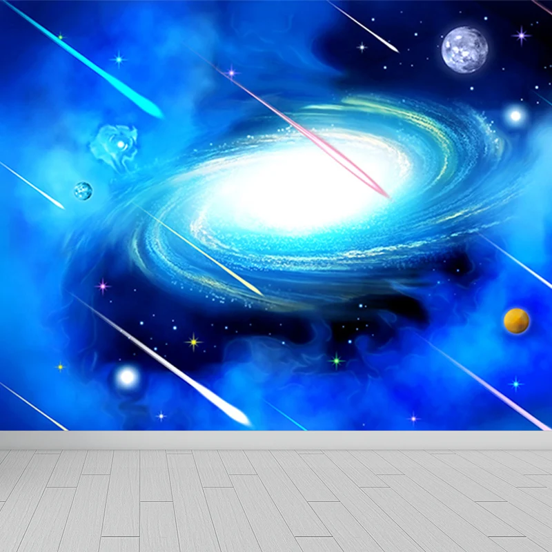 Zeitgenössische Sternen-Spirallandschaft-Wandtapete, blaue Astronomie- und Weltraum-Wandverkleidung Clearhalo