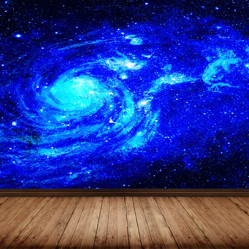 Zeitgenössische Sternen-Spirallandschaft-Wandtapete, blaue Astronomie- und Weltraum-Wandverkleidung Clearhalo