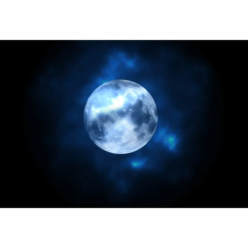 Zeitgenössisches Vollmond-Wandbild aus Vliesstoff, waschbar, schwarz-blau, für das Wohnzimmer Clearhalo