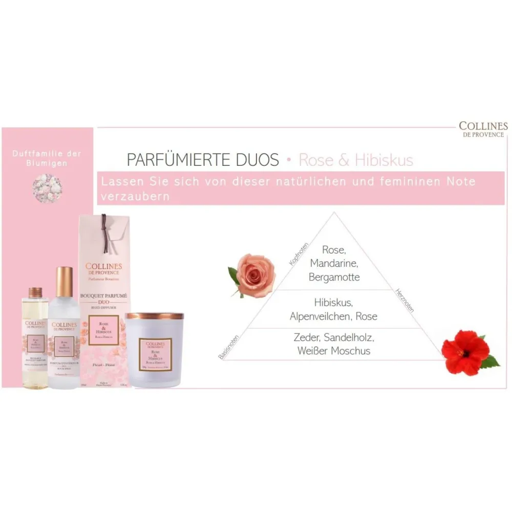 Collines de Provence Duos Parfumés Rose & Hibiskus Duftkerze