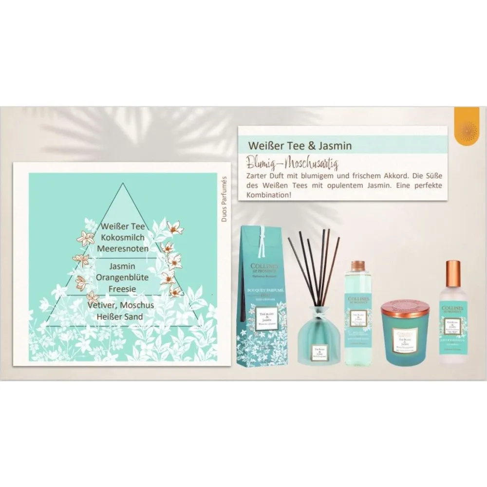 Collines de Provence Duos Parfumés Weißer Tee&Jasmin Duftkerze