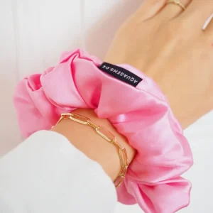 CRYSTAL SCRUNCHIE 100% Maulbeerseiden Haargummi mit Kristall Tasche & Schwarzem Turmalin - GIRLY ROSA