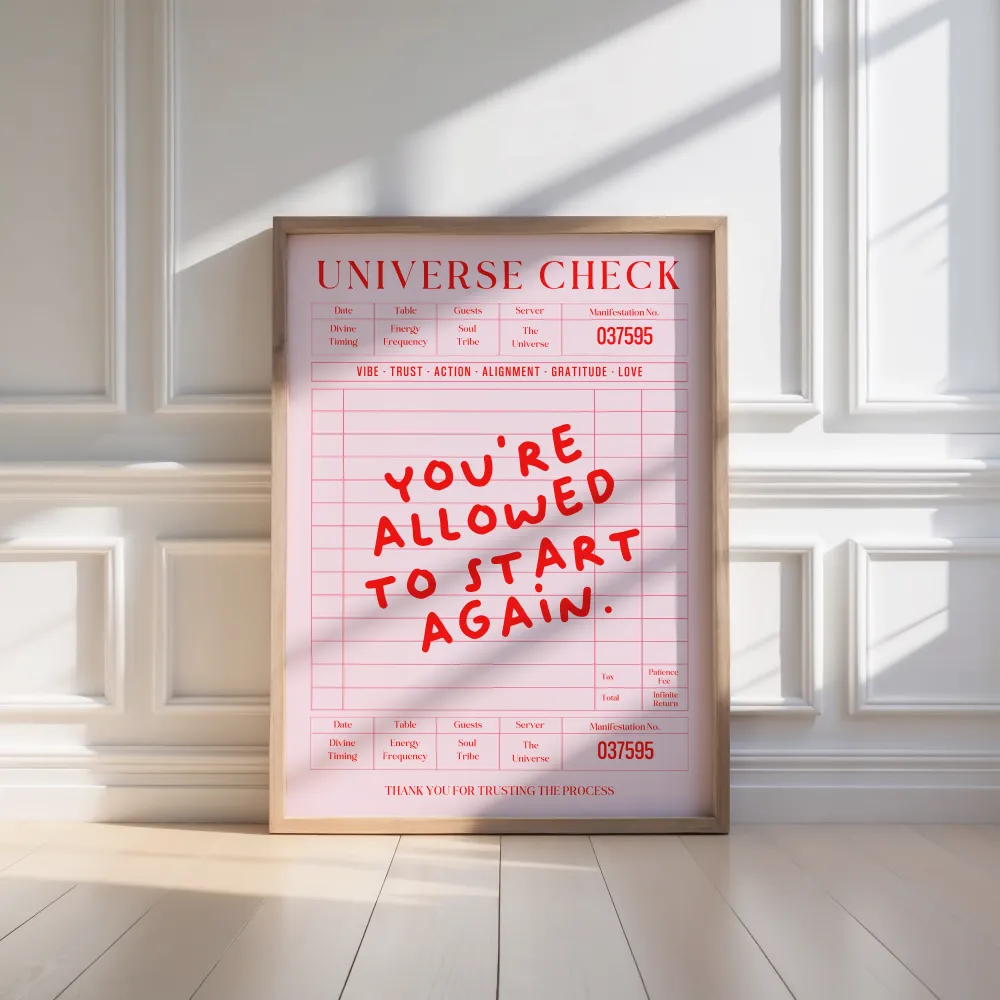 Digitaler Kunstdruck START AGAIN UNIVERSE CHECK