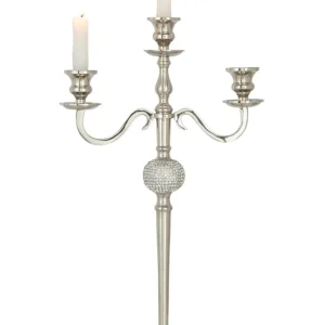 Eleganter Kerzenleuchter Silber 3-armig mit Diamant Kugel Aluminium