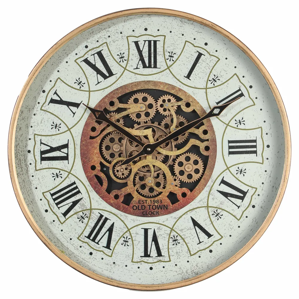 Est 1983 Runde Wanduhr mit beweglichen Zahnrädern