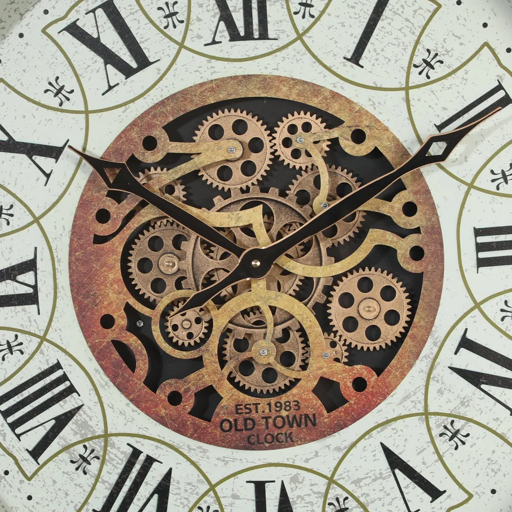 Est 1983 Runde Wanduhr mit beweglichen Zahnrädern