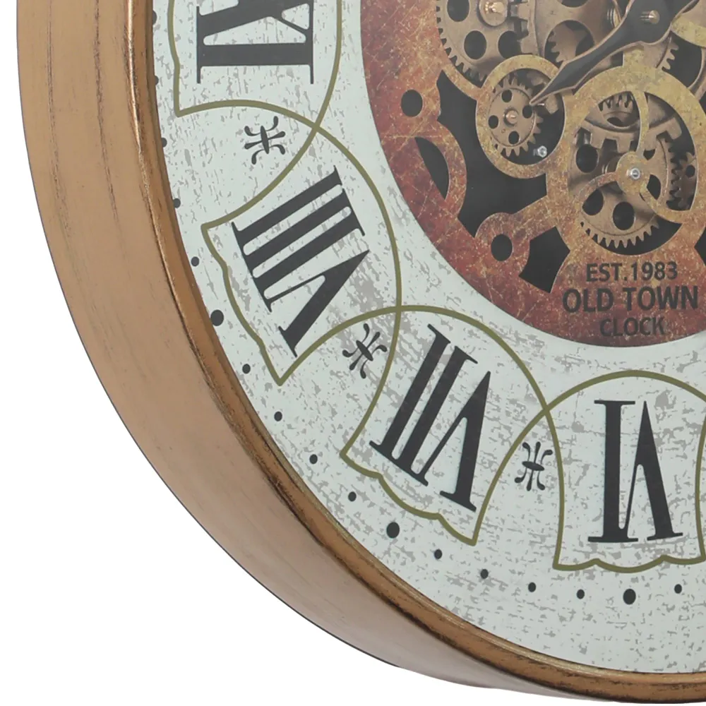 Est 1983 Runde Wanduhr mit beweglichen Zahnrädern