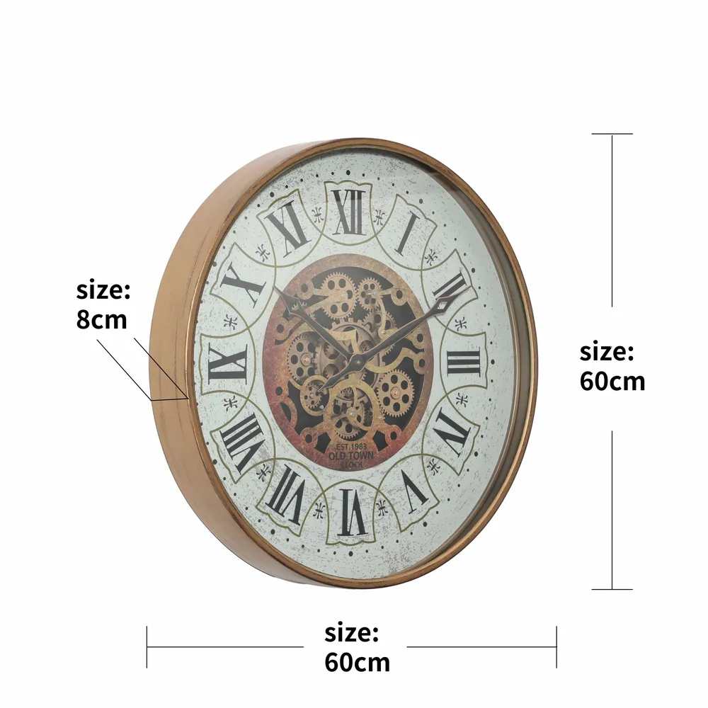 Est 1983 Runde Wanduhr mit beweglichen Zahnrädern