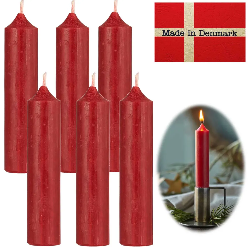 Exklusive Stabkerzen Ribe Rustik 6´er Set Rot 11x2,2cm Made Denmark Spitzkerzen
