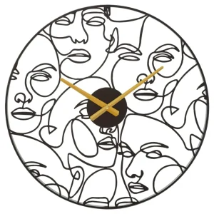 Faces Wanduhr 50 cm Moderne Wanduhr aus Metall mit Gesichtsdesign Schwarz-Gold