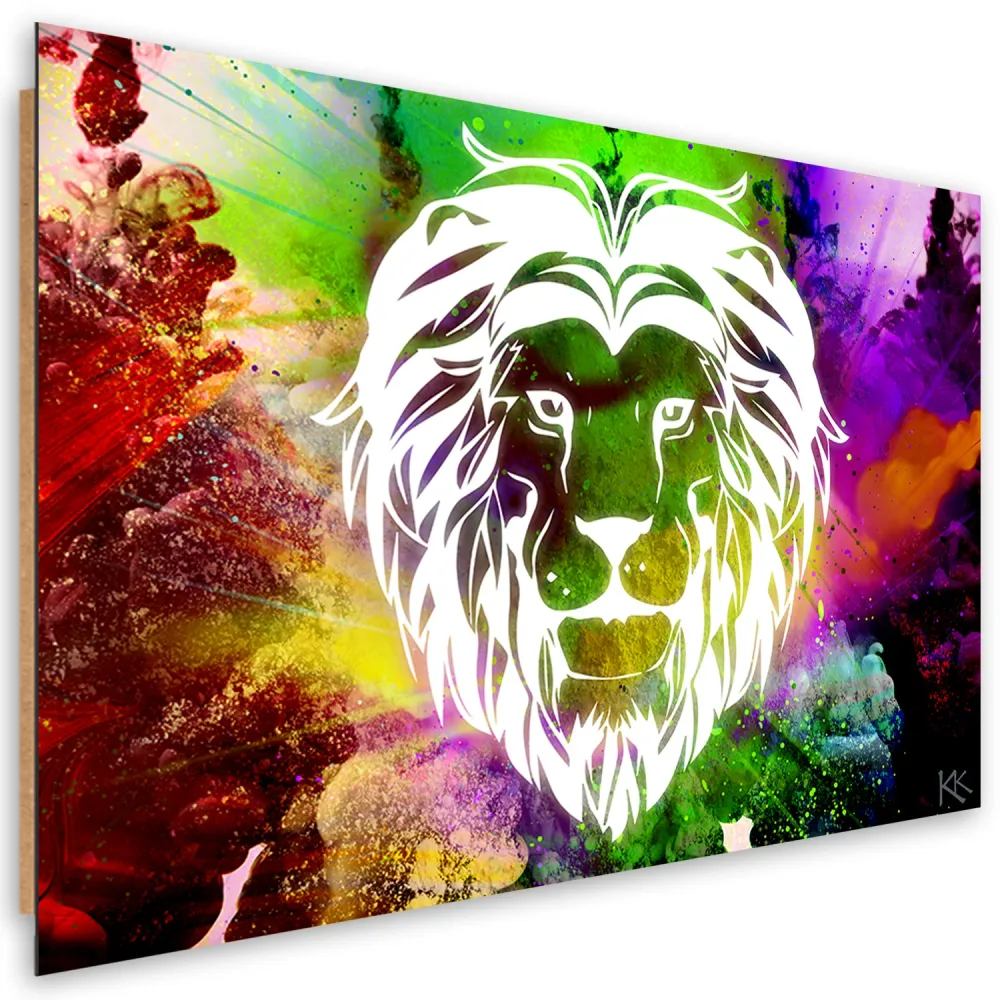 Art-déco-Paneldruck, abstrakter Löwe bunten Farben 120x80 Feeby