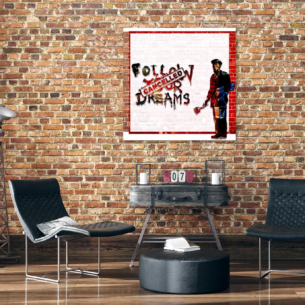 Art-déco-Paneldruck, Banksy „Follow Your Dreams Cancelled“ 30x30 Feeby