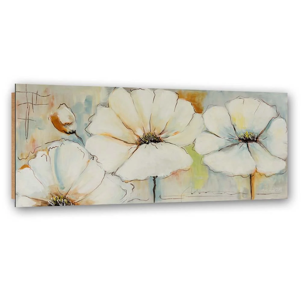 Art-déco-Paneldruck, Drei Blumen und eine Knospe 120x40 Feeby