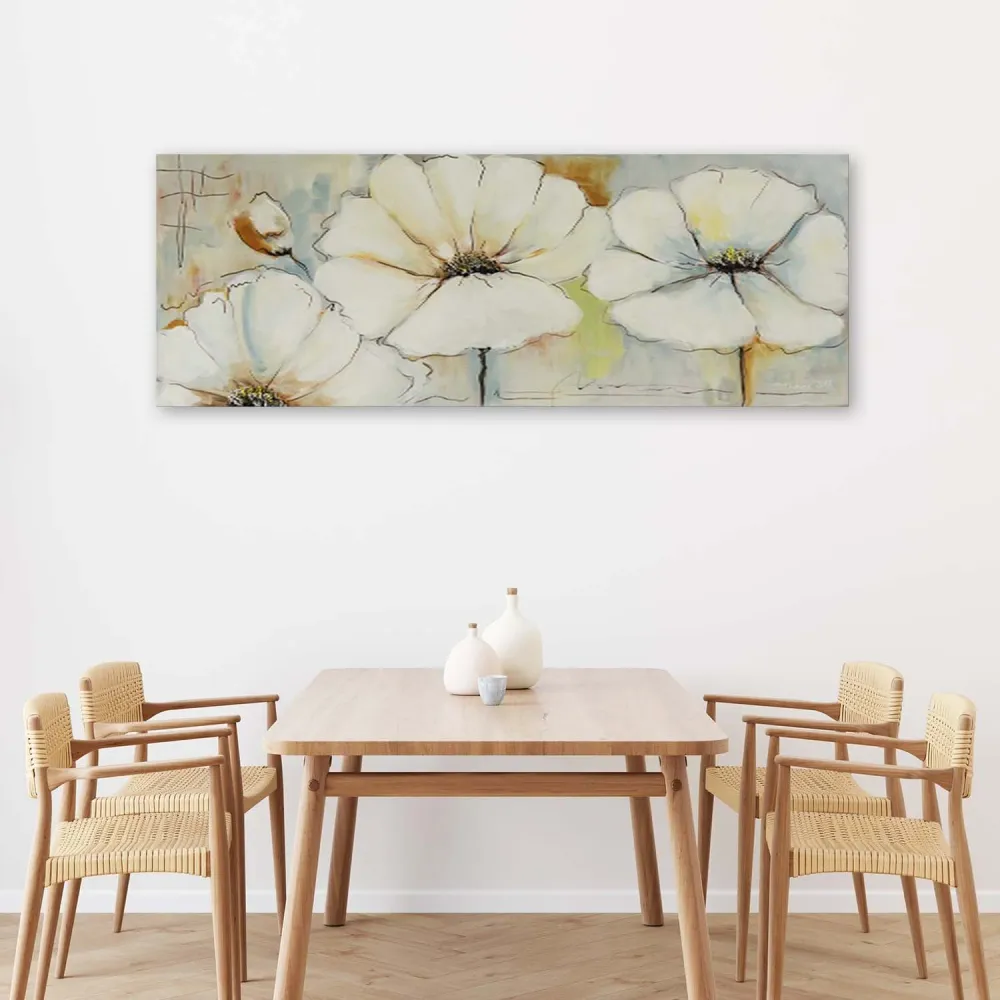 Art-déco-Paneldruck, Drei Blumen und eine Knospe 120x40 Feeby