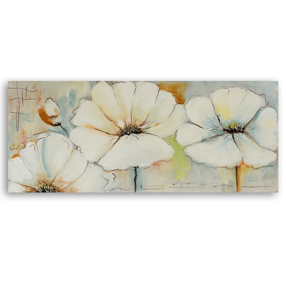 Art-déco-Paneldruck, Drei Blumen und eine Knospe 120x40 Feeby