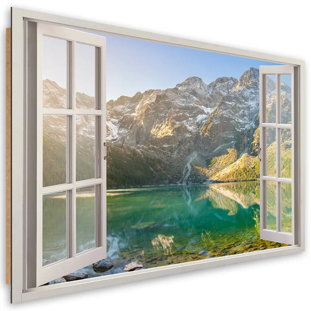 Art-déco-Paneldruck, Fenstersee den Bergen Natur 60x40 Feeby