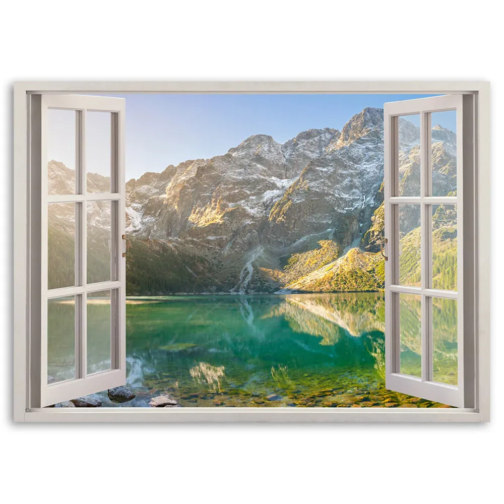 Art-déco-Paneldruck, Fenstersee den Bergen Natur 60x40 Feeby