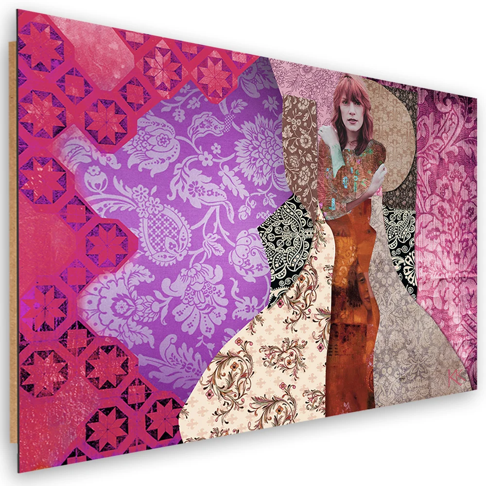 Art-déco-Paneldruck, Frau vor dekorativem Hintergrund 60x40 Feeby