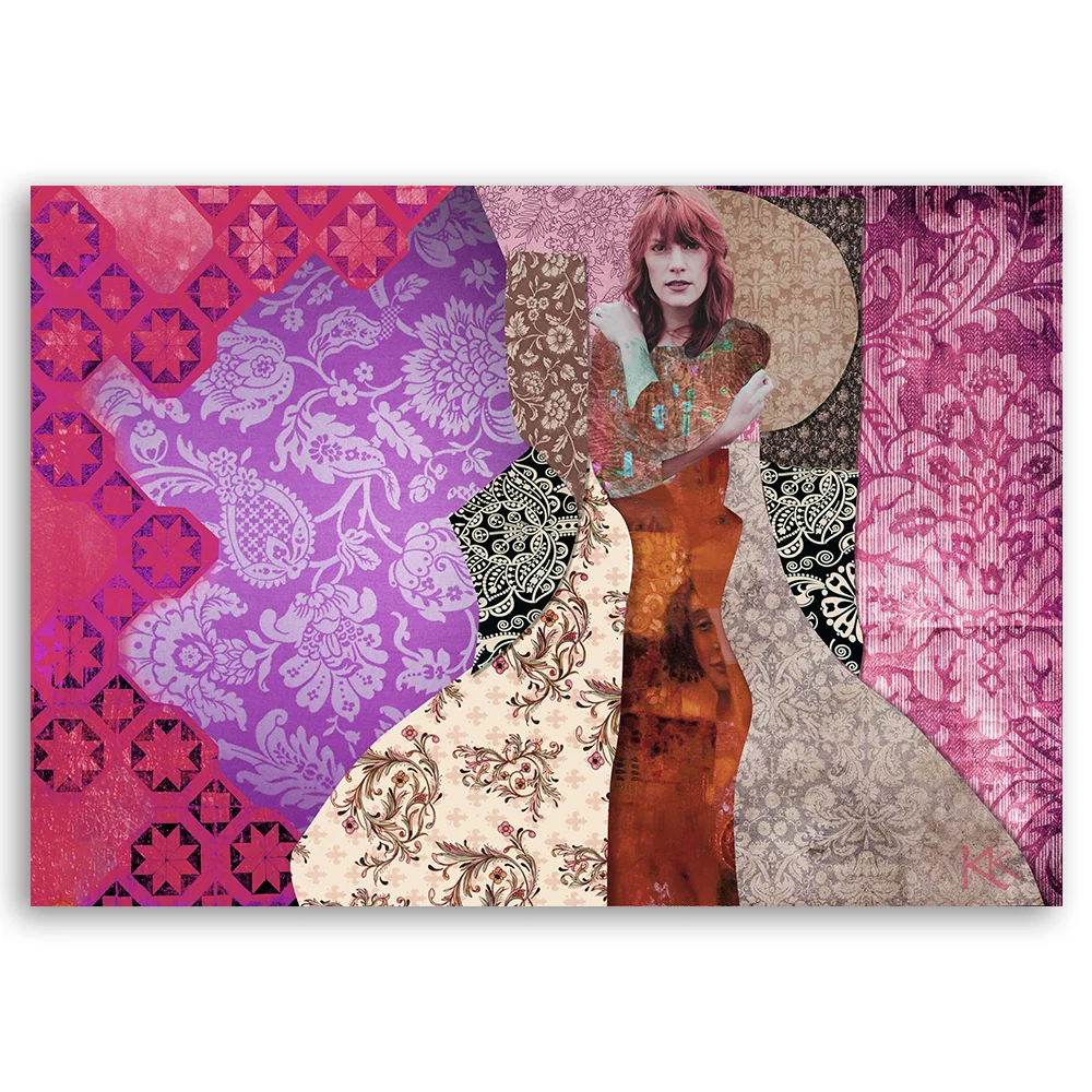 Art-déco-Paneldruck, Frau vor dekorativem Hintergrund 60x40 Feeby