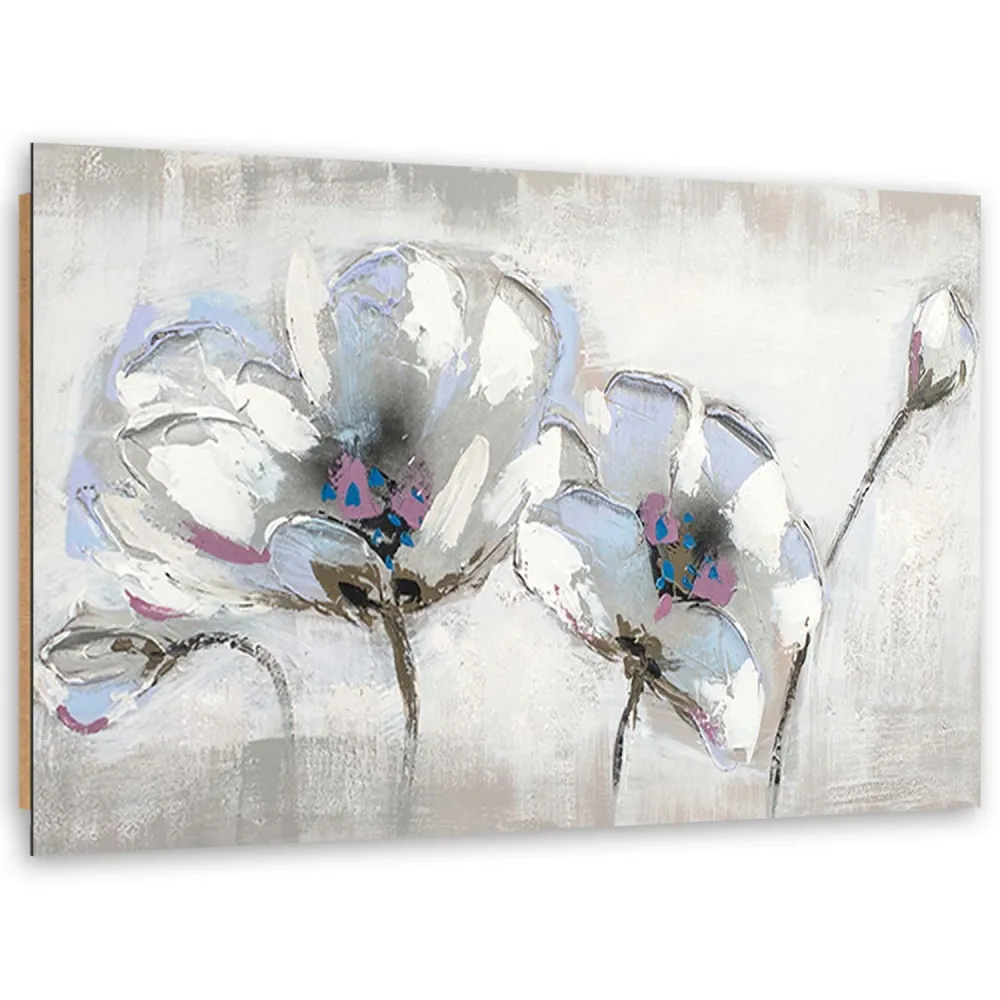 Art-déco-Paneldruck, gemalte Blumen Weiß 100x70 Feeby