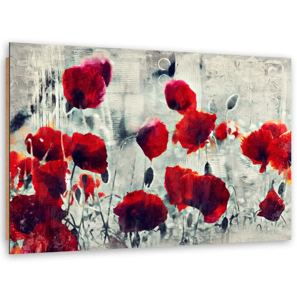 Art-déco-Paneldruck, gemalte rote Mohnblumen auf einer schwarz-weißen Wiese 100x70 Feeby