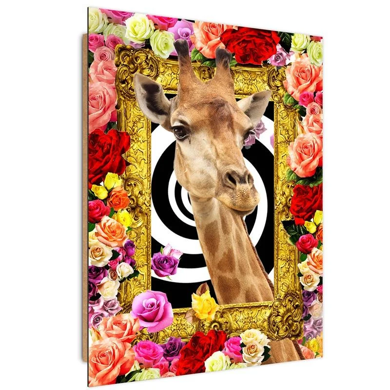 Art-déco-Paneldruck, Giraffe und farbige Rosen 40x60 Feeby