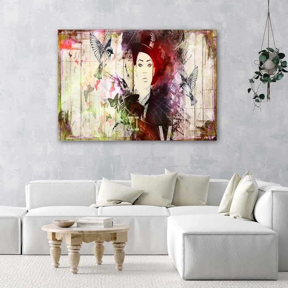Art-déco-Paneldruck, Mädchen mit Hut 100x70 Feeby