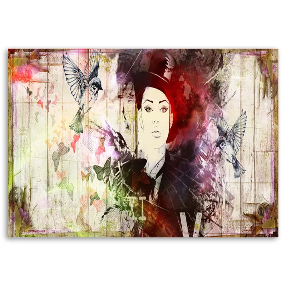 Art-déco-Paneldruck, Mädchen mit Hut 100x70 Feeby