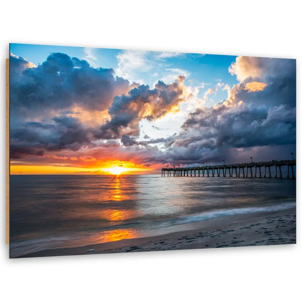 Art-déco-Paneldruck, Pier bei Sonnenuntergang 100x70 Feeby