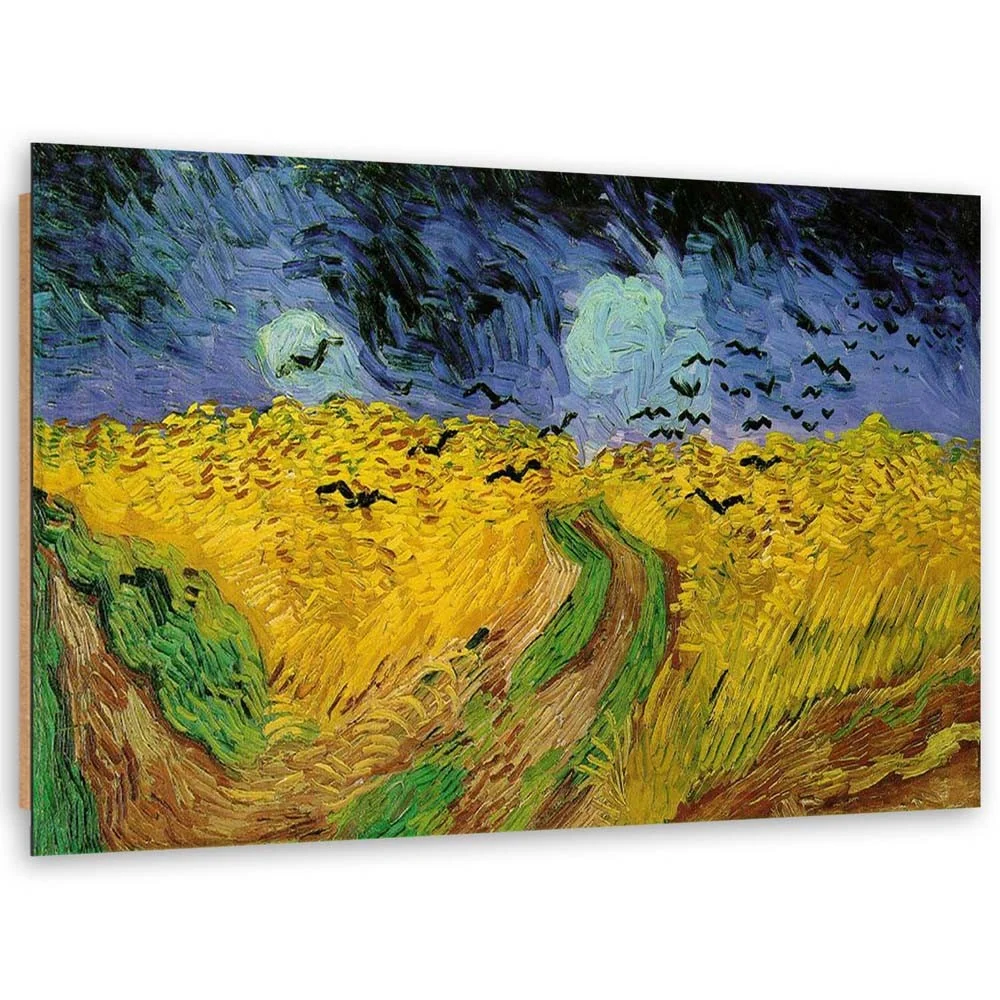 Art-déco-Tafeldruck, Weizenfeld mit Raben – Reproduktion von van Gogh 60x40 Feeby