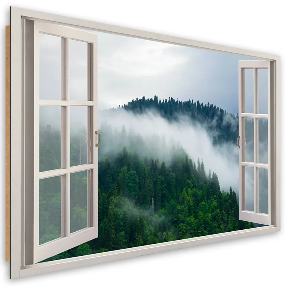 Art-déco-Wandbild, Wald im Nebel, Blick aus dem Fenster 60x40 Feeby