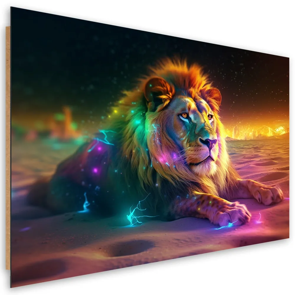 Deco-Panel-Druck, Tier-KI Löwe Abstraktion Neon 60x40 Feeby