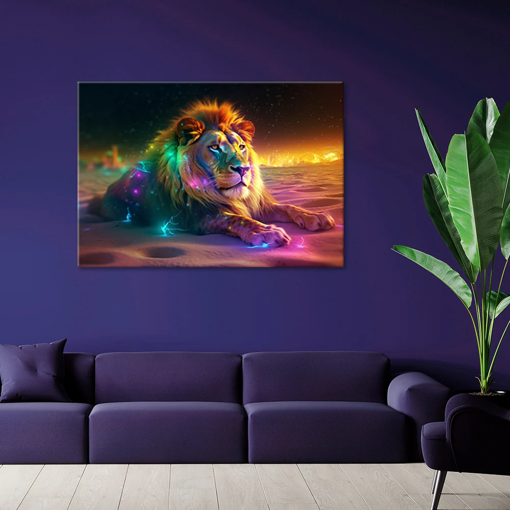 Deco-Panel-Druck, Tier-KI Löwe Abstraktion Neon 60x40 Feeby