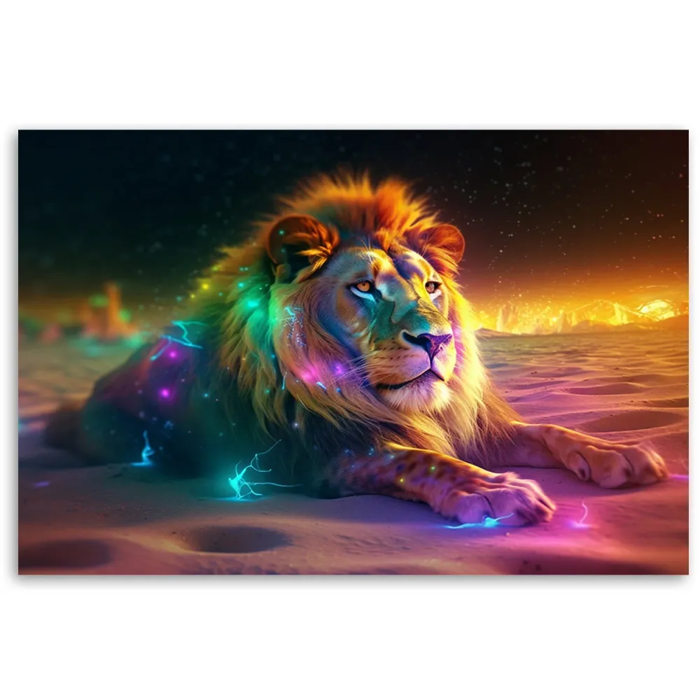Deco-Panel-Druck, Tier-KI Löwe Abstraktion Neon 60x40 Feeby