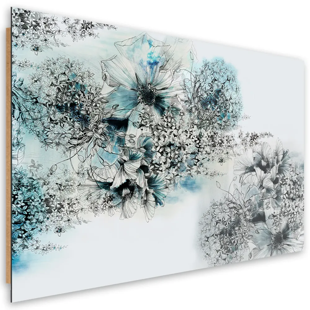 Deko-Panel-Druck, abstraktes Motiv mit blauen Blumen 60x40 Feeby