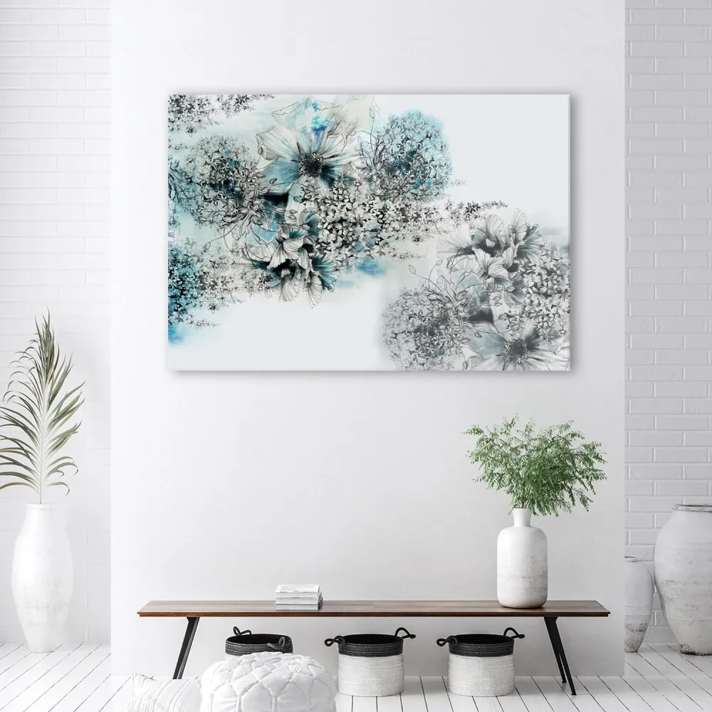Deko-Panel-Druck, abstraktes Motiv mit blauen Blumen 60x40 Feeby
