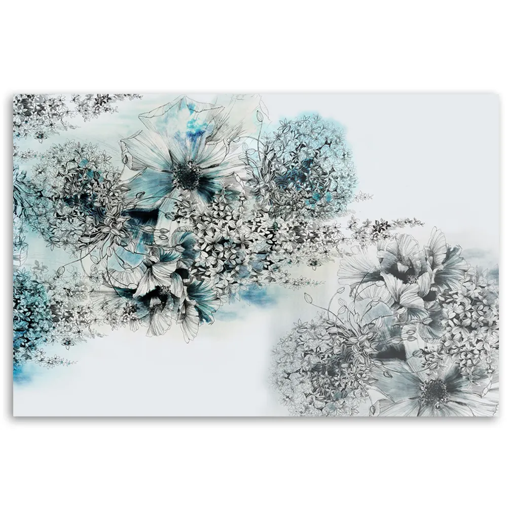 Deko-Panel-Druck, abstraktes Motiv mit blauen Blumen 60x40 Feeby