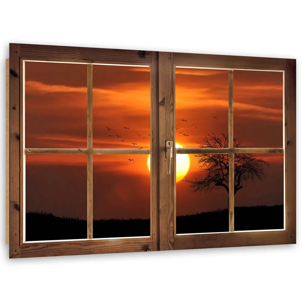 Dekorativer Paneeldruck, Fenster - Sonnenuntergang 100x70 Feeby