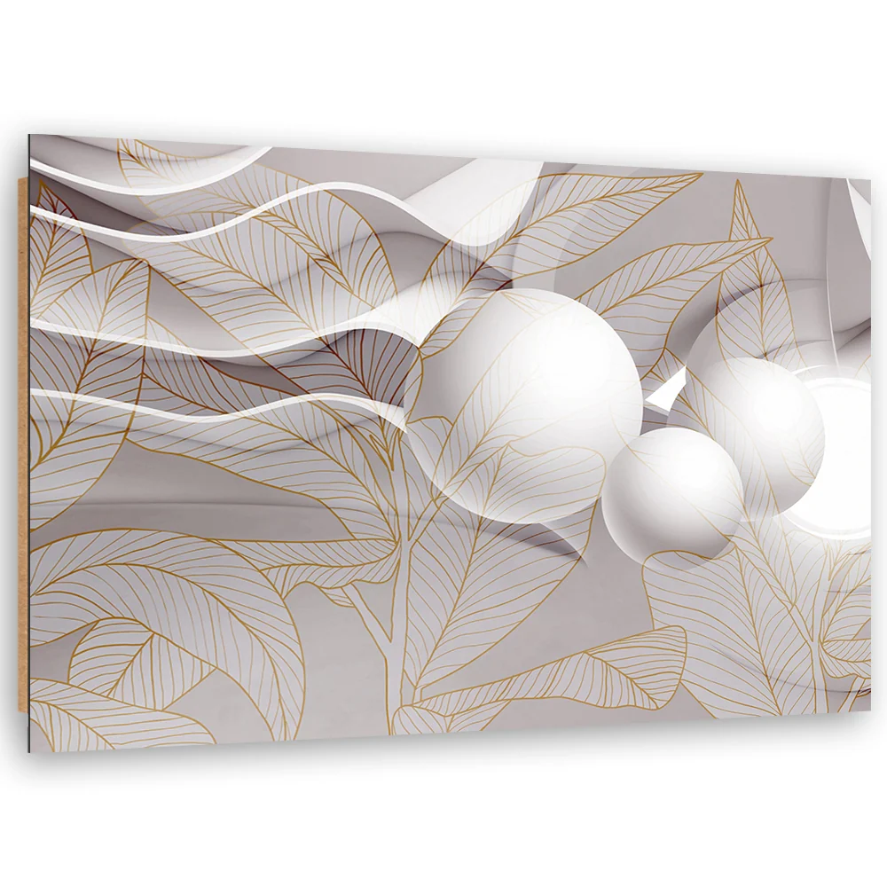 Dekorativer Paneeldruck, goldene Blätter und Kugeln (3D) 60x40 Feeby
