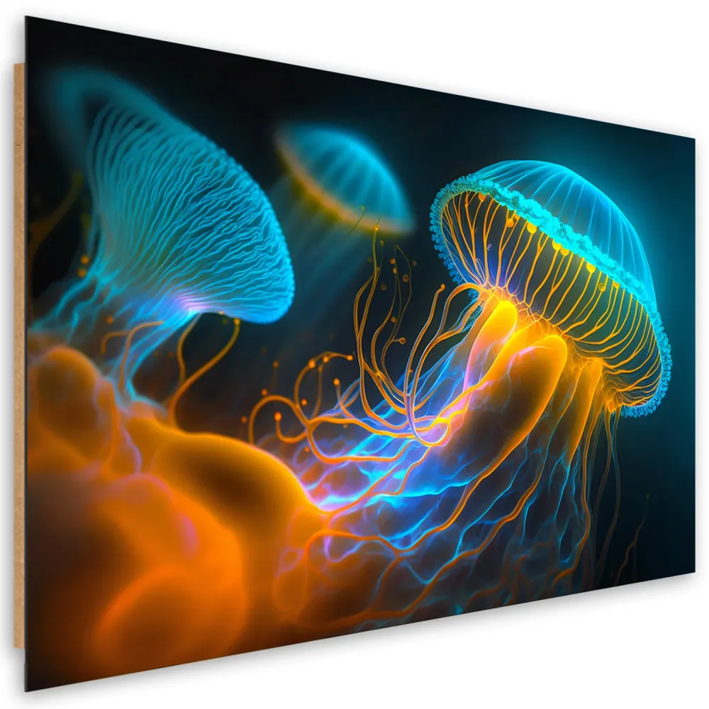 Dekorativer Paneeldruck, Quallen unter Wasser (Neon) 60x40 Feeby
