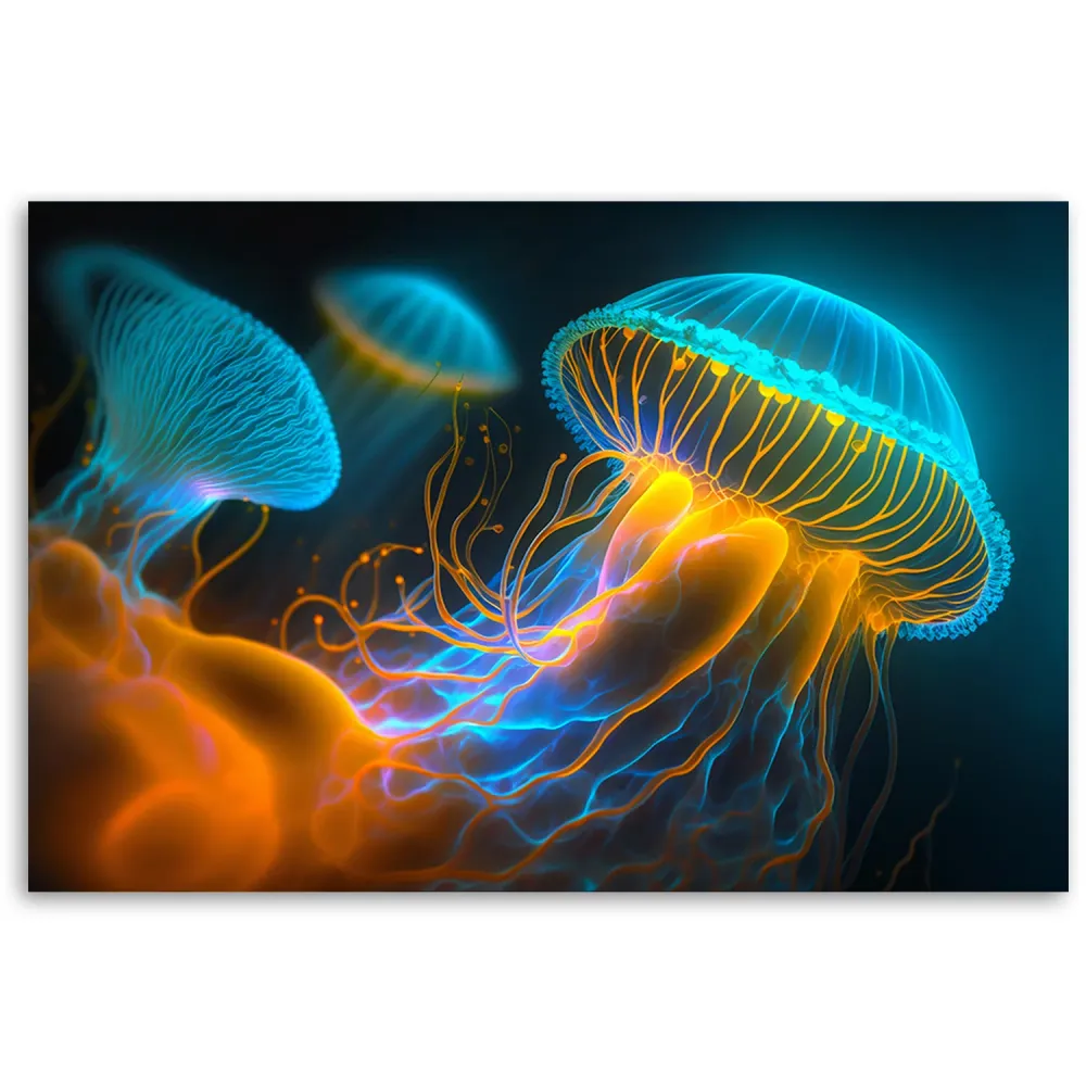 Dekorativer Paneeldruck, Quallen unter Wasser (Neon) 60x40 Feeby