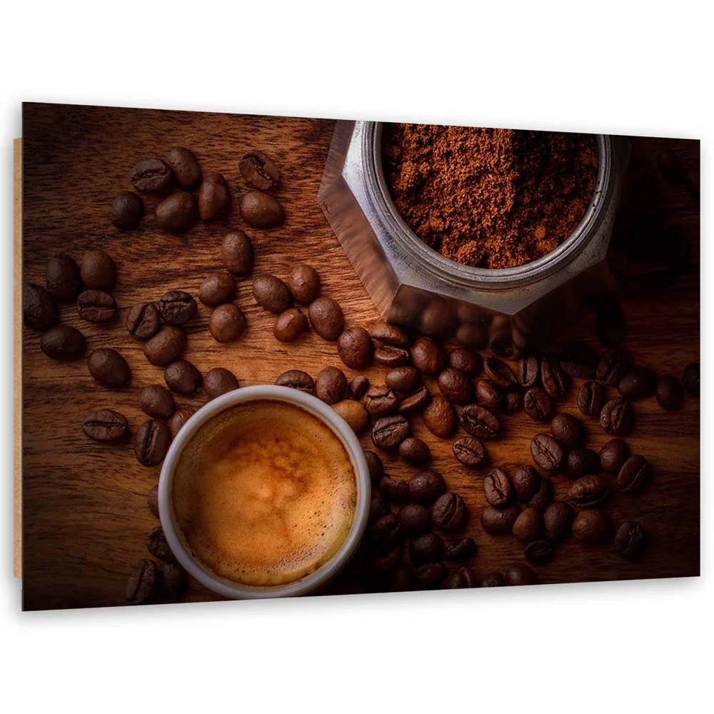 Dekorativer Paneeldruck, Tasse Kaffee und Bohnen 100x70 Feeby