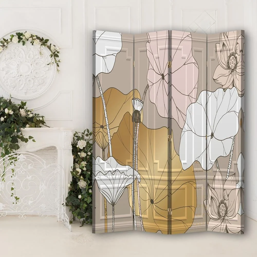 Doppelseitig drehbarer Raumteiler mit Vintage-Blumen Feeby