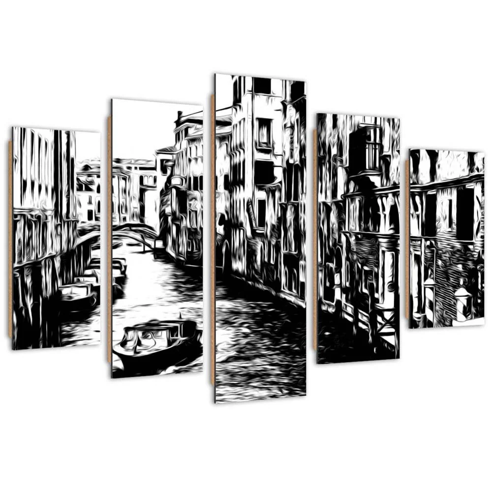 Fünfteiliges Bilder-Dekor-Paneel, Venezianischer Kanal 100x70 Feeby