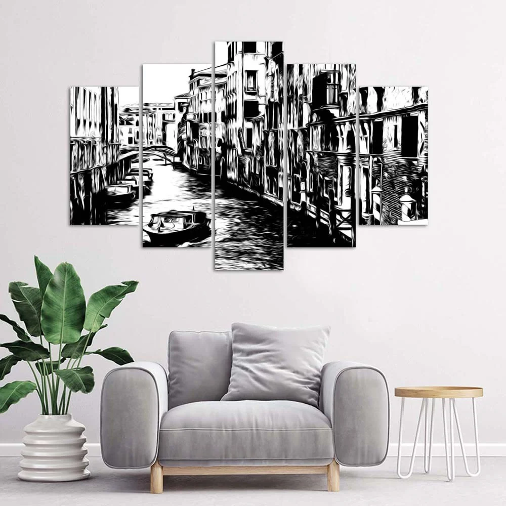 Fünfteiliges Bilder-Dekor-Paneel, Venezianischer Kanal 100x70 Feeby