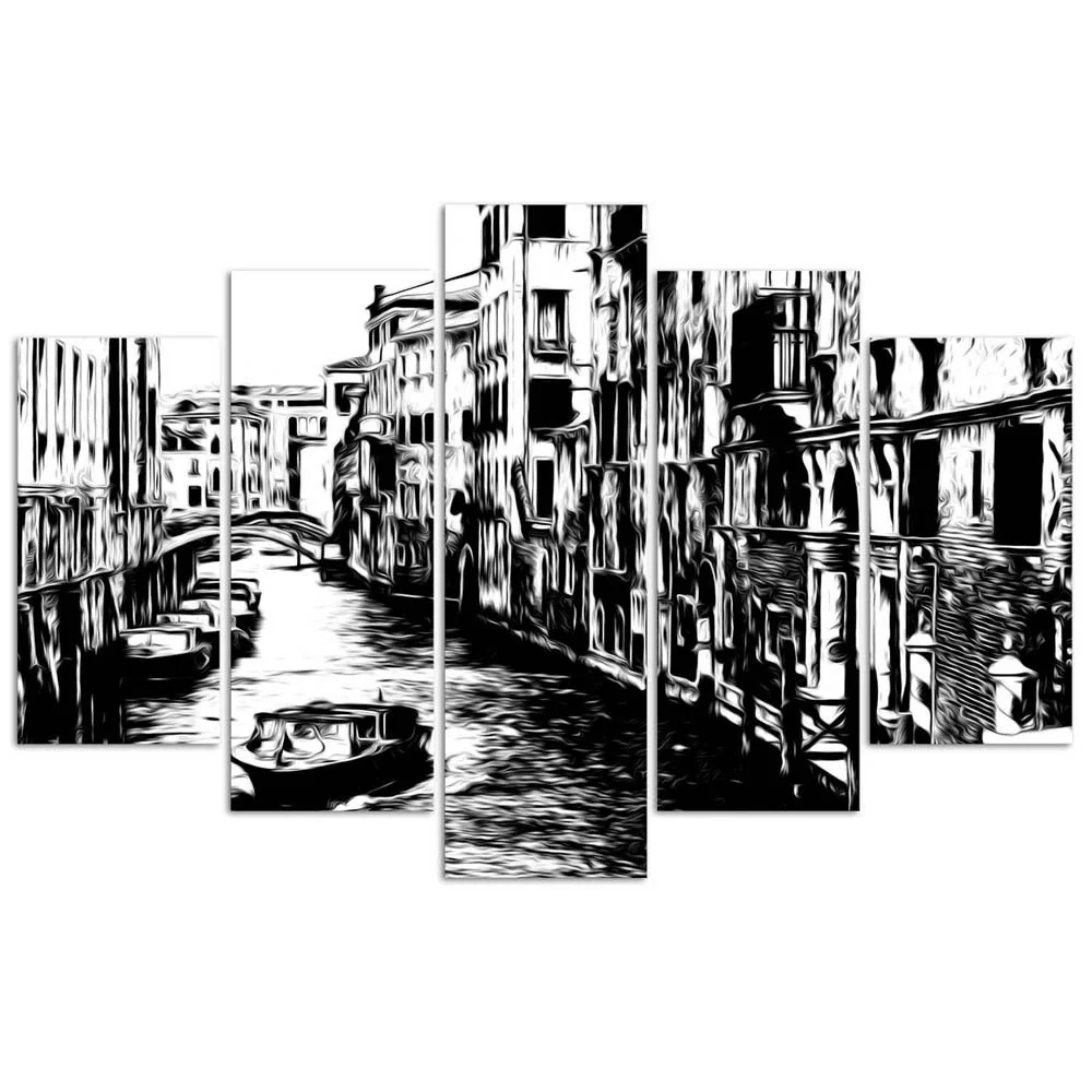 Fünfteiliges Bilder-Dekor-Paneel, Venezianischer Kanal 100x70 Feeby