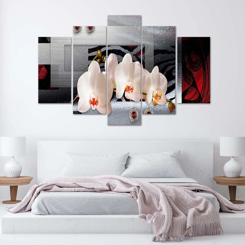 Fünfteiliges Bilderpaneel, Weiße Orchideen 100x70 Feeby