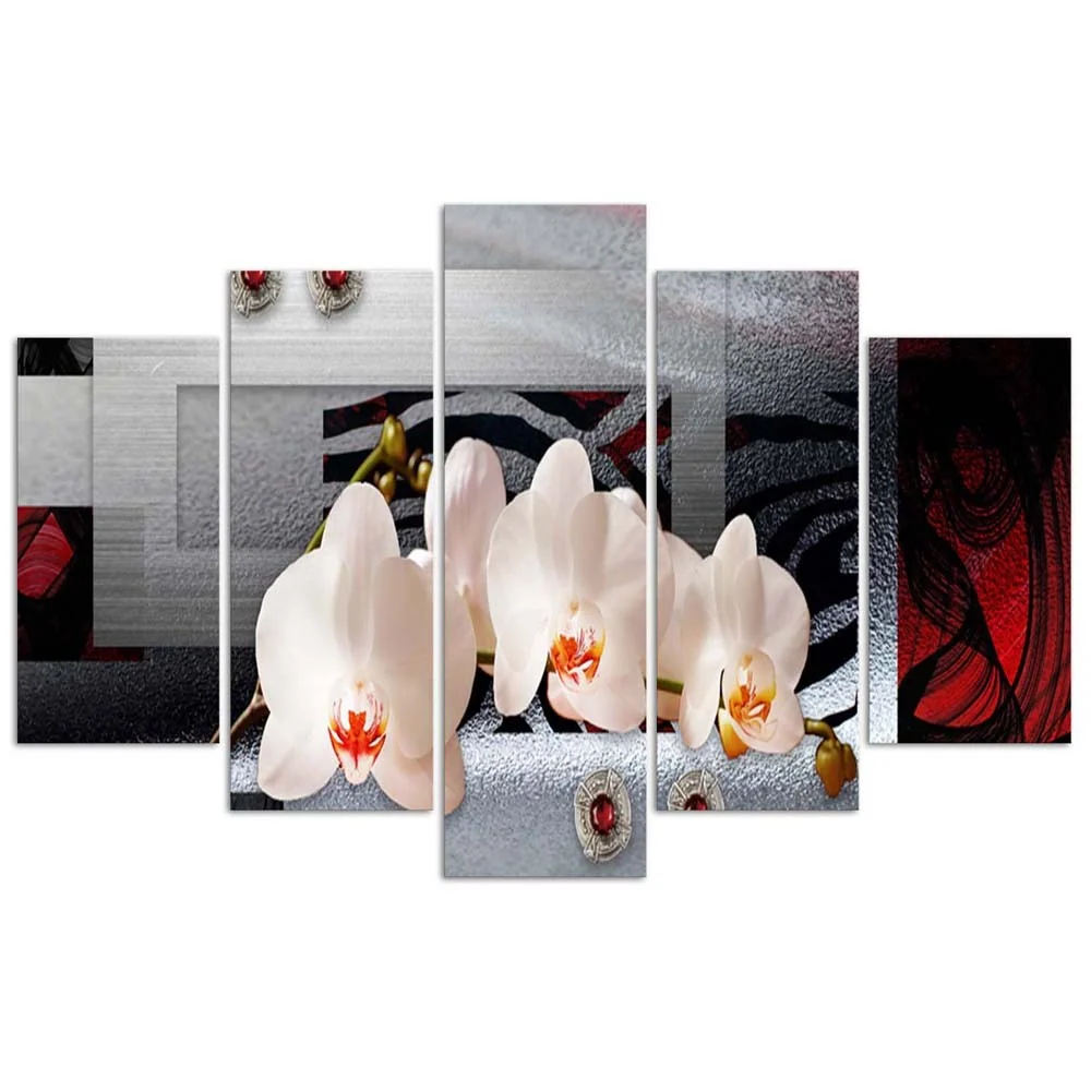 Fünfteiliges Bilderpaneel, Weiße Orchideen 100x70 Feeby
