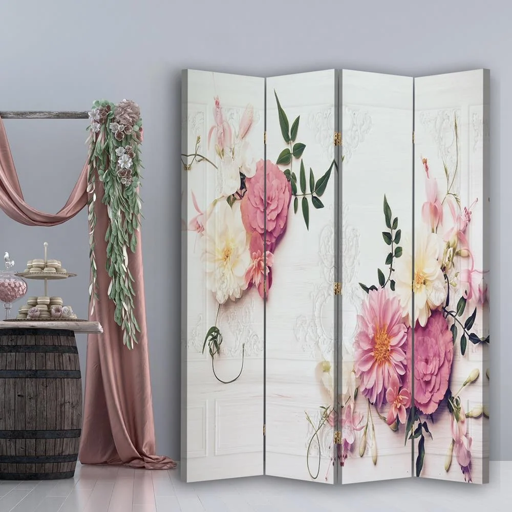 Raumteiler, doppelseitig drehbar, rosa Blüten Feeby