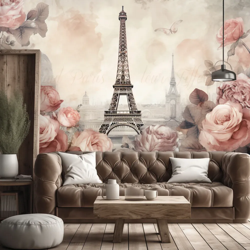 Tapete, Eiffelturm, Shabby Chic 100x70 Feeby